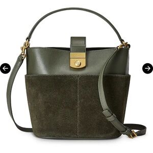 Veronica Beard Small Crest Lock Suede Bucket Bag pine green